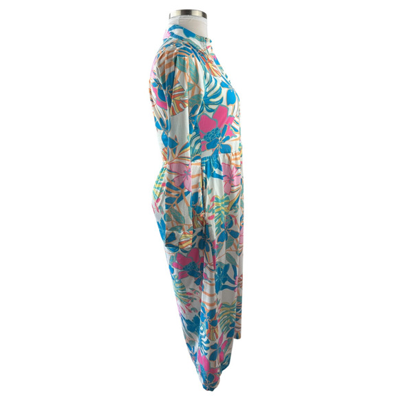 Tolani Long Sleeve Collared Maxi Dress W/ Pockets Tropical Print XS Oversized - Picture 12 of 14
